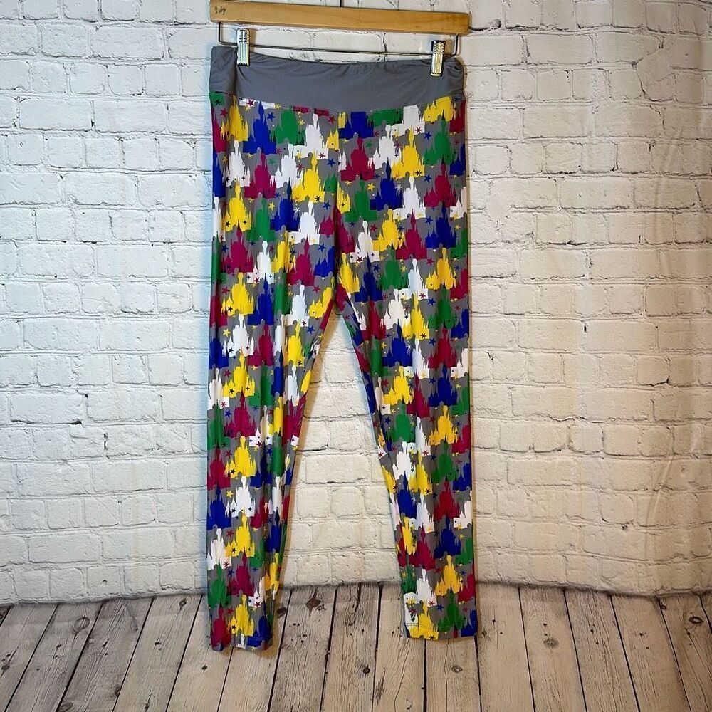 Disney Parks Leggings Womens SZ M Poly Blend Ankle Multicolor Cinderella Castles